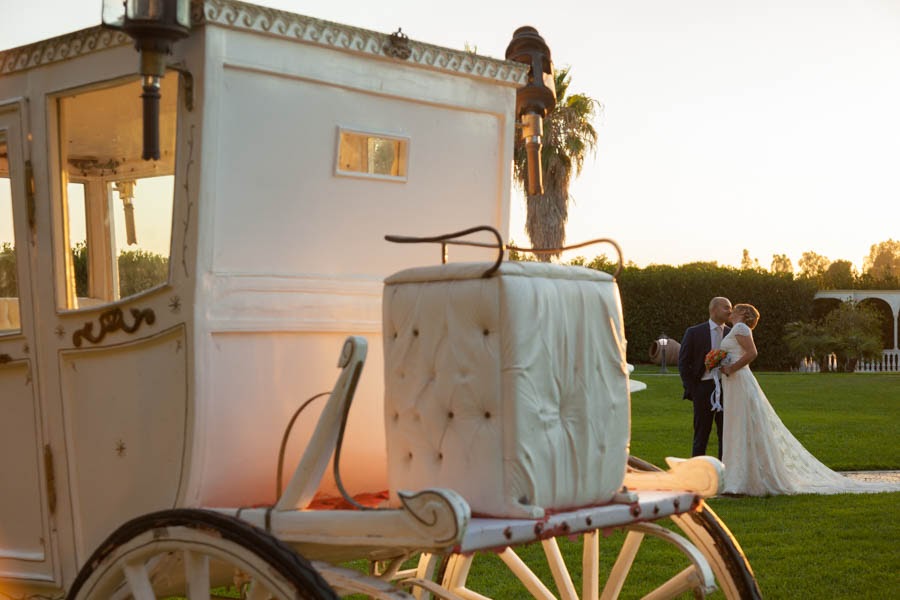 Carrozza d'epoca tra i giardini della villa
